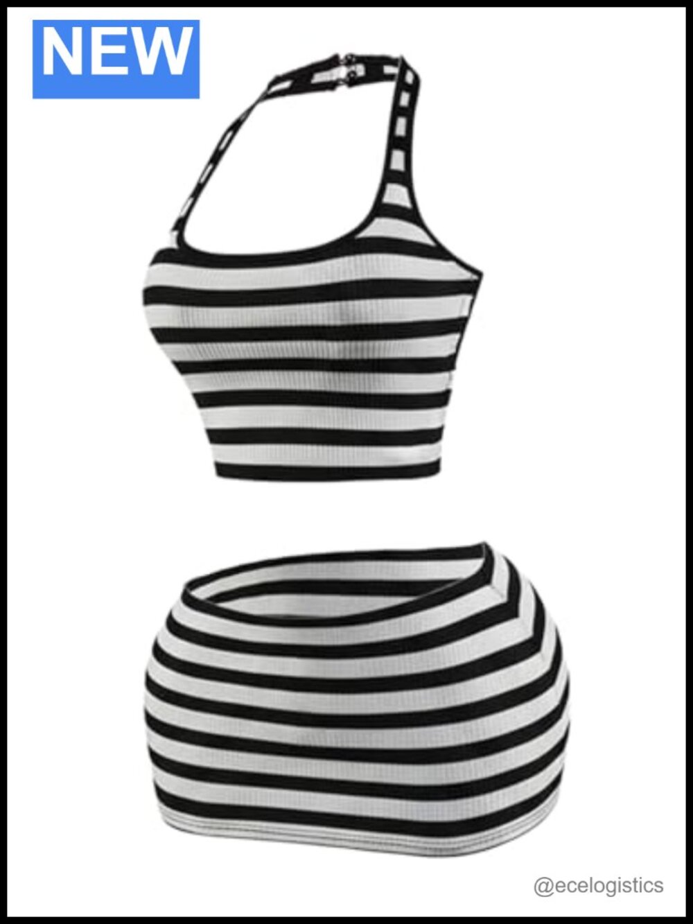 Striped Halter Crop Top and Mini Skirt Set Sexy Y2K 2 Piece Knit Outfit